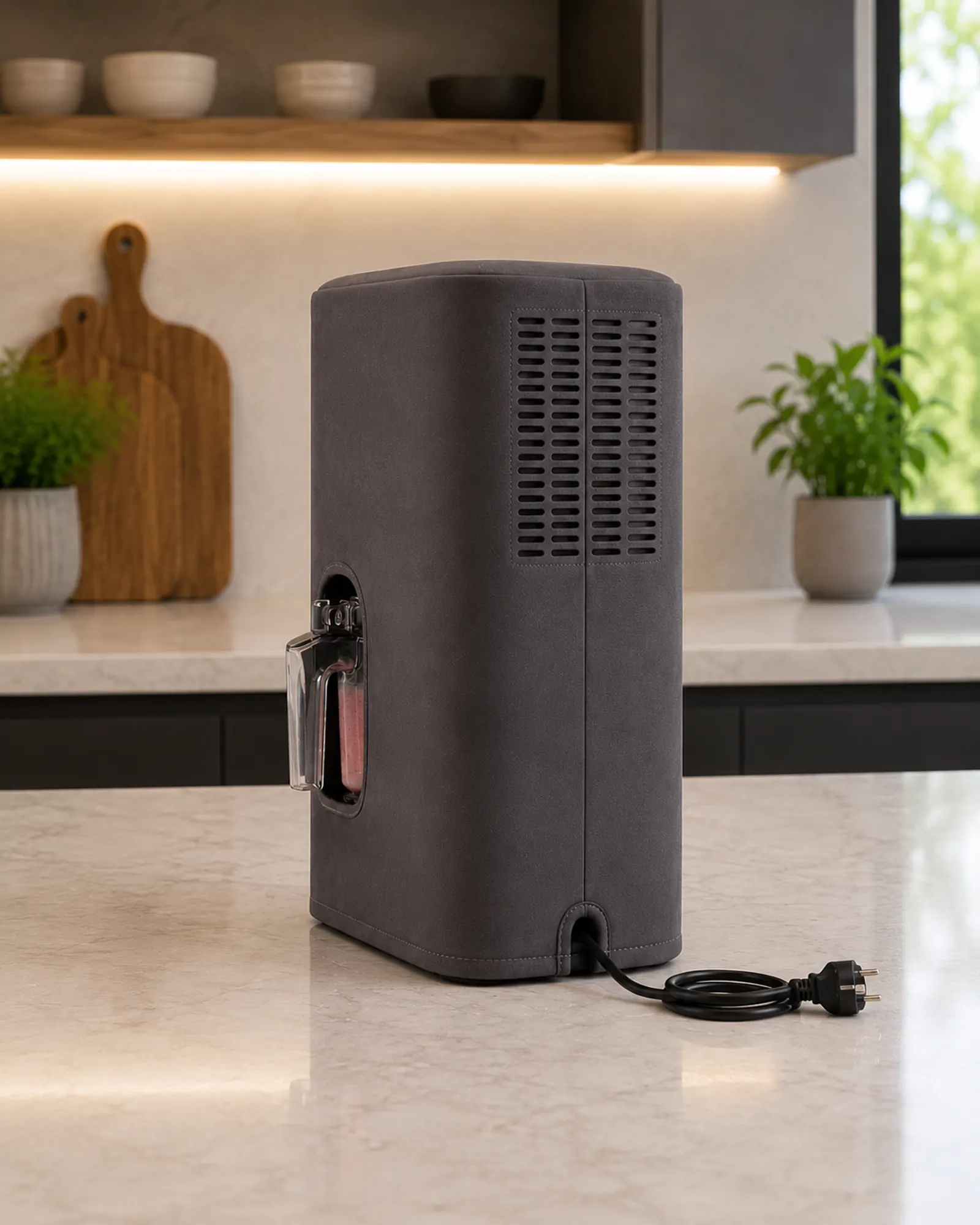 Vista trasera de QuietCase con ventilación y salida para el cable