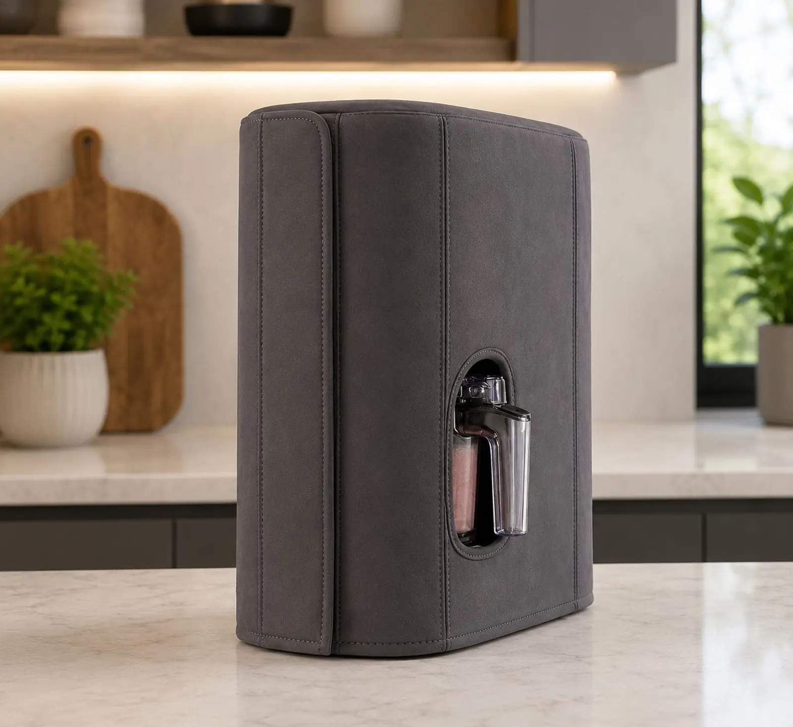QuietCase cerrada con la jarra de la Ninja Creami accesible por la abertura frontal